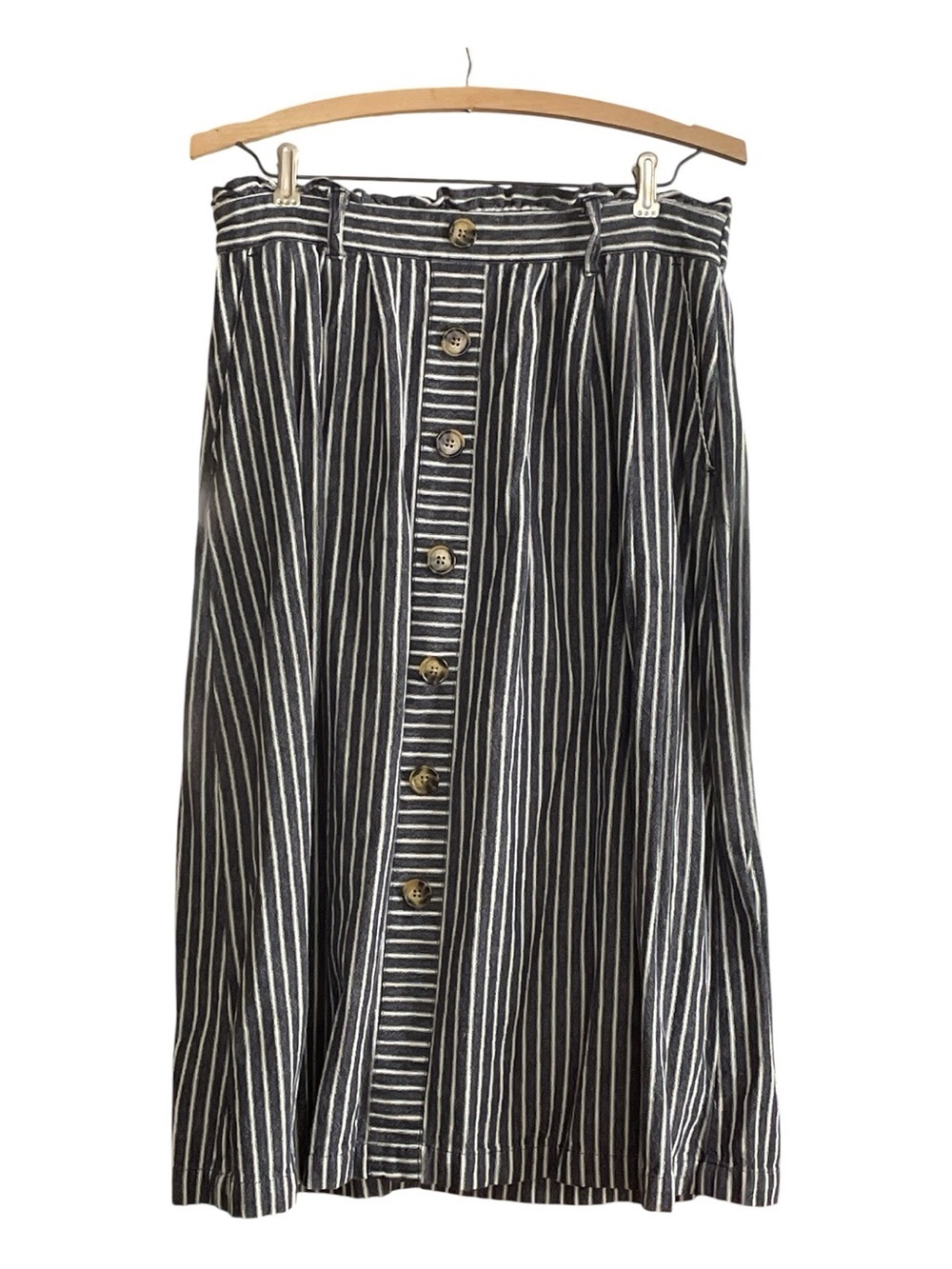 a new day Navy Blue & White Striped Faux Button-Front Midi Skirt Size Medium